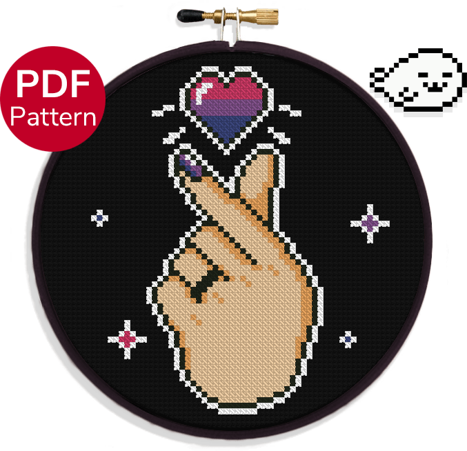 Bisexual Korean Heart for dark backgrounds Cross Stitch Pattern