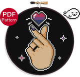 Bisexual Korean Heart for dark backgrounds Cross Stitch Pattern