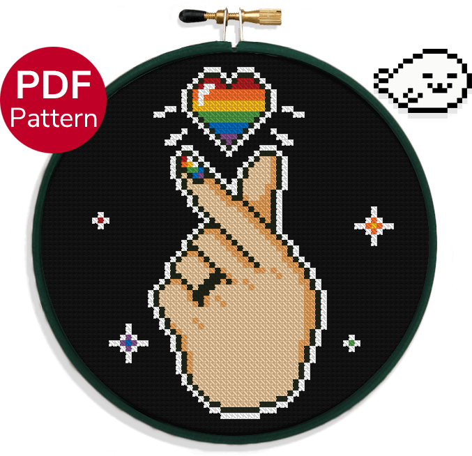 LGBT Korean Heart for dark backgrounds Cross Stitch Pattern