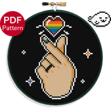 LGBT Korean Heart for dark backgrounds Cross Stitch Pattern