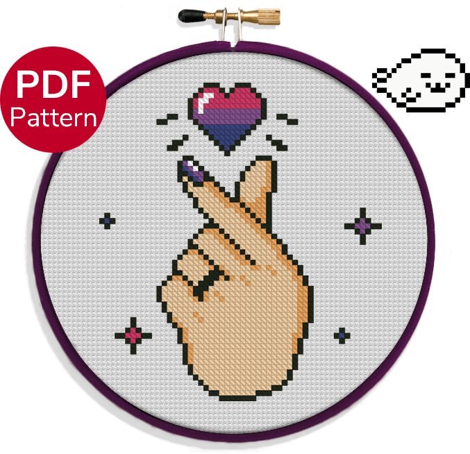 Bisexual Korean Heart for light backgrounds Cross Stitch Pattern