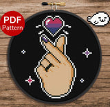 Bisexual Korean Heart for dark backgrounds Cross Stitch Pattern