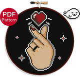 Red Korean Heart for dark backgrounds Cross Stitch Pattern