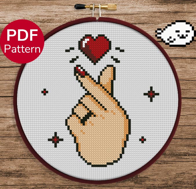 Red Korean Heart for light backgrounds Cross Stitch Pattern