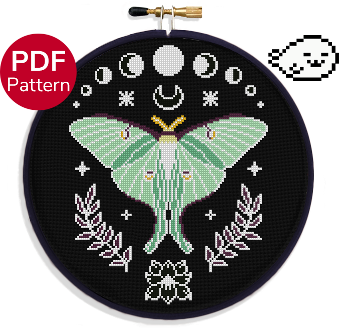 Mystical Luna Moth - Dark Backgrounds Cross Stitch Pattern