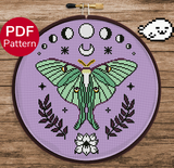 Mystical Luna Moth - Light Backgrounds Cross Stitch Pattern