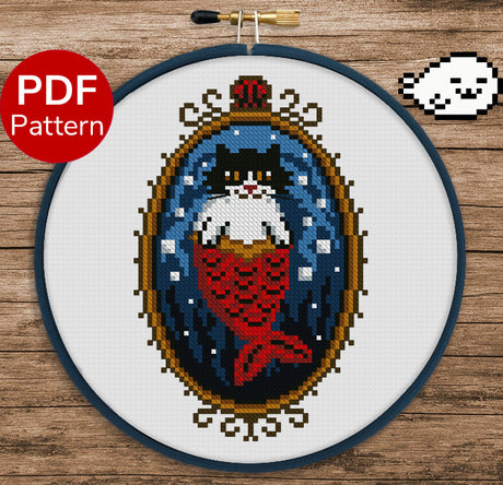 Mermaid Cat Cross Stitch Pattern