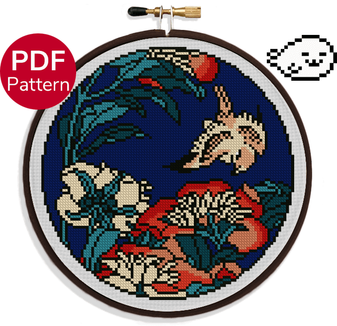 Hokusai – Canary and Peony Cross Stitch Pattern