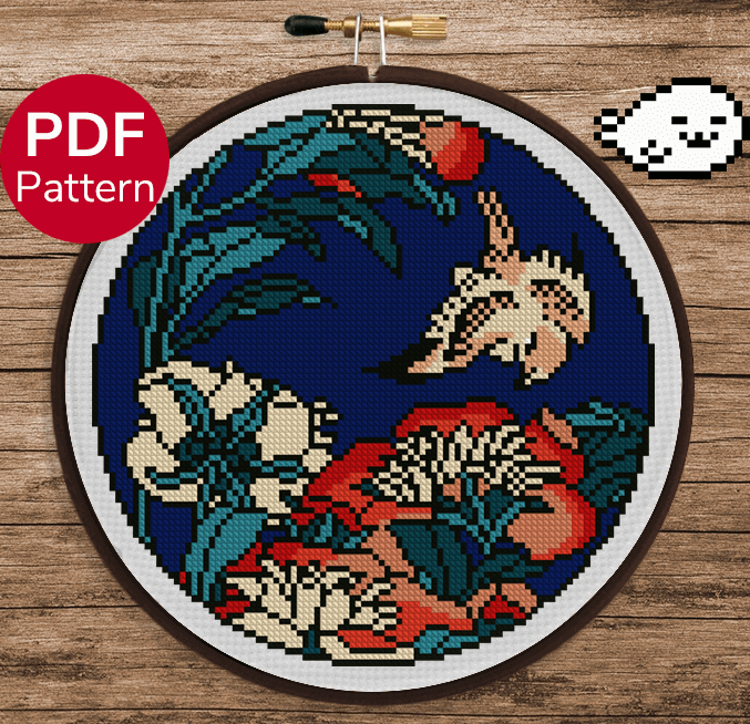 Hokusai – Canary and Peony Cross Stitch Pattern