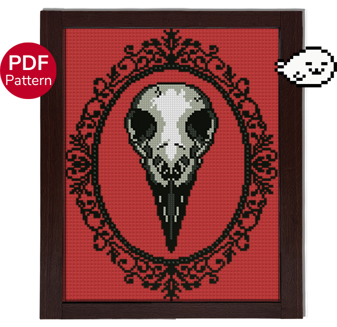 Raven Skull Cross Stitch Pattern