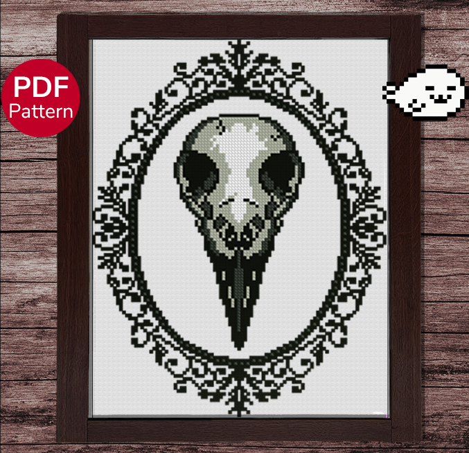 Raven Skull Cross Stitch Pattern