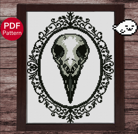 Raven Skull Cross Stitch Pattern