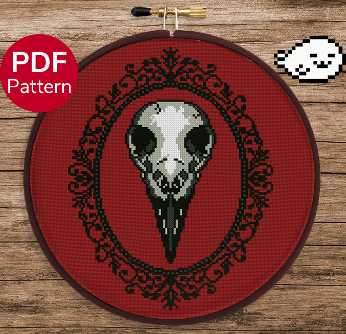 Raven Skull Cross Stitch Pattern