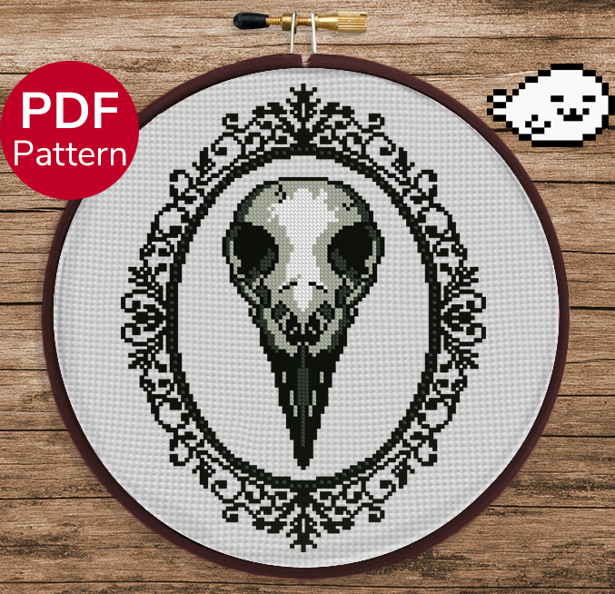 Raven Skull Cross Stitch Pattern