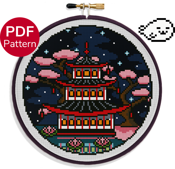 Spring Pagoda Cross Stitch Pattern