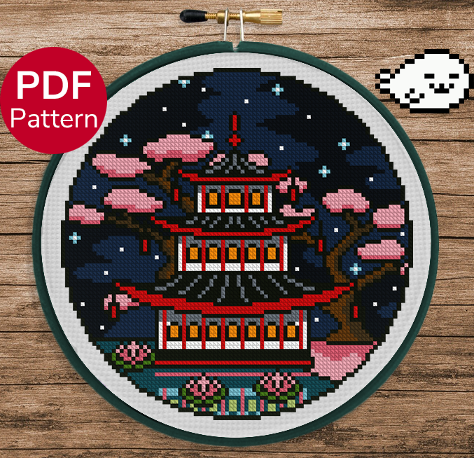 Spring Pagoda Cross Stitch Pattern