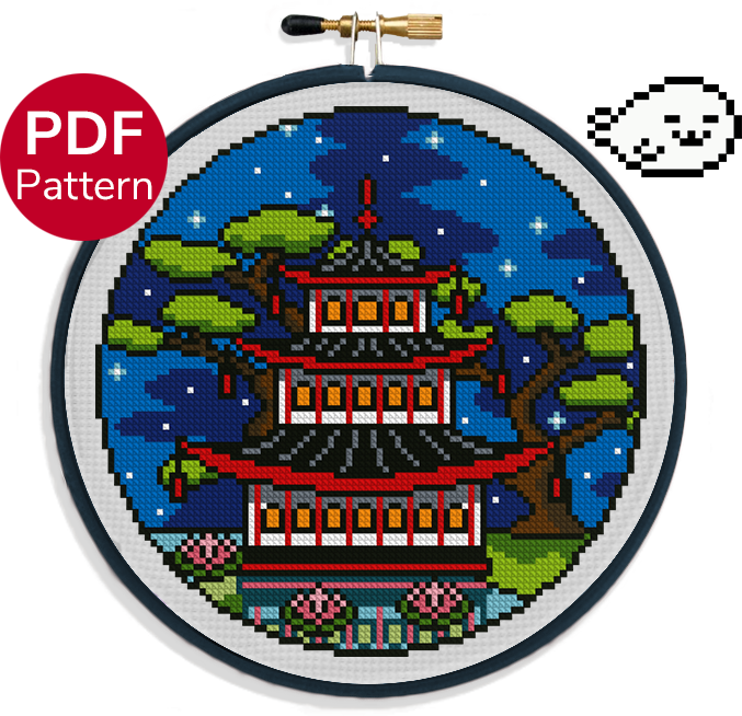 Summer Pagoda Cross Stitch Pattern