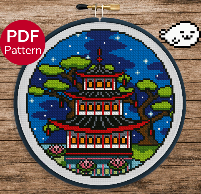 Summer Pagoda Cross Stitch Pattern