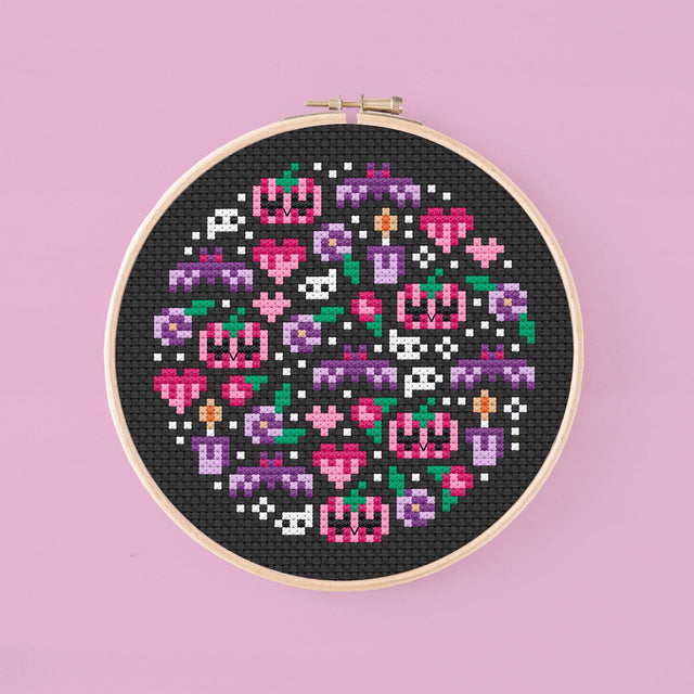 Tiny Halloween Garden Cross Stitch Pattern