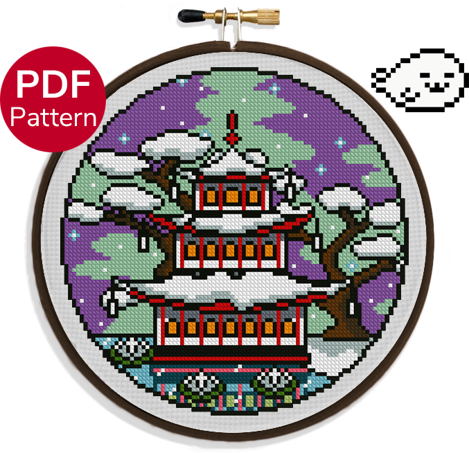 Winter Pagoda Cross Stitch Pattern