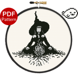 Witch on a campfire Cross Stitch Pattern