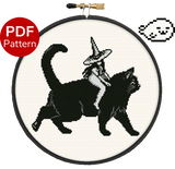 Witch on a cat Cross Stitch Pattern