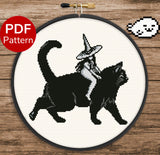 Witch on a cat Cross Stitch Pattern